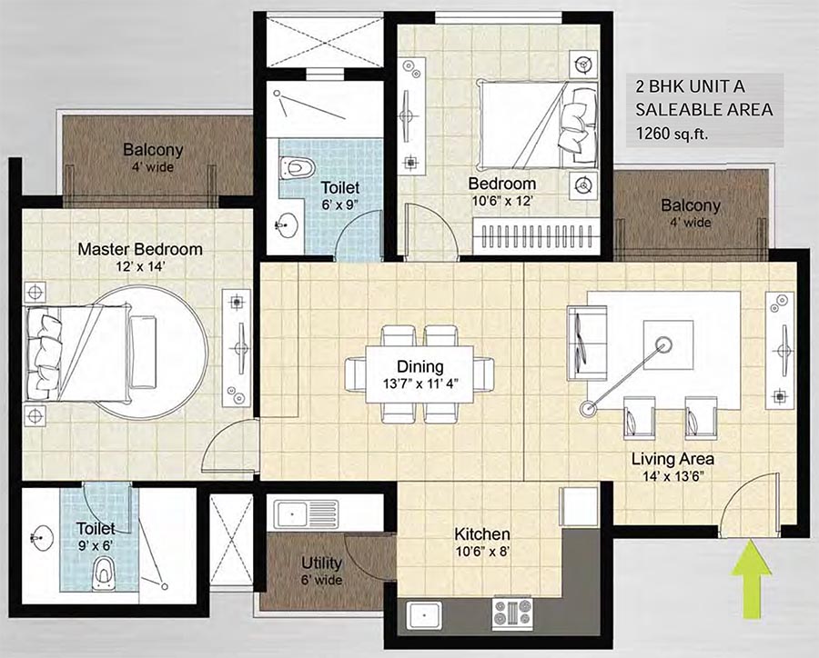 2BHK-1260-DNR-Arista-Bellandur