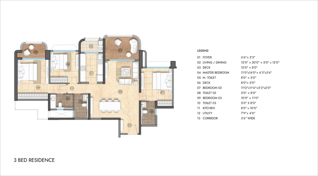 Lodha Elanza 3 BHK Floor Plan