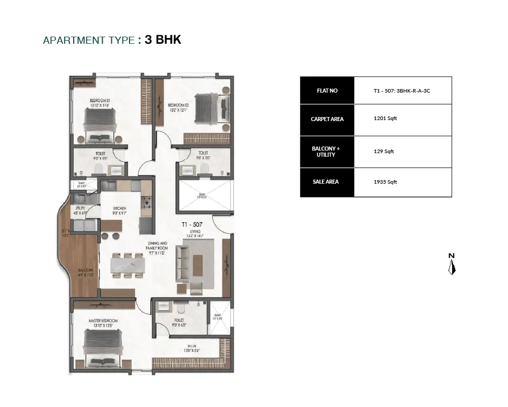 Mana Verdant Terraces 3 BHK floor plan, Sarjapur Road Bangalore
