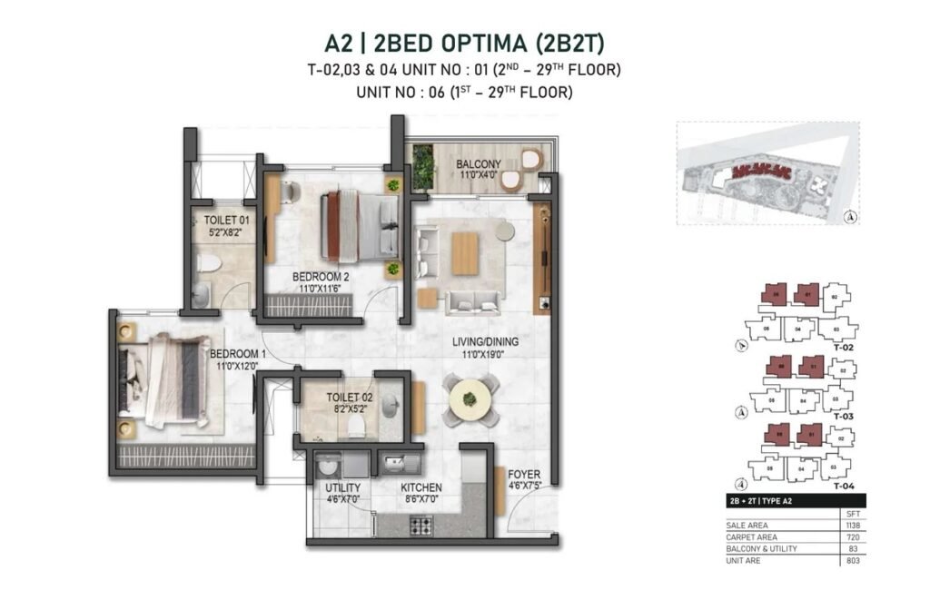 Prestige Garden Breez 2 BHK Optima apartment floor plan, Sarjapur Road Bangalore