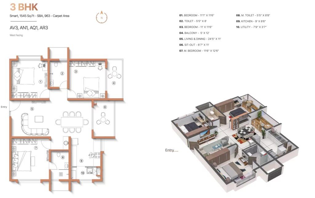 Sanjeevini The Adwaith 3 BHK floor plan, Gunjur Bangalore